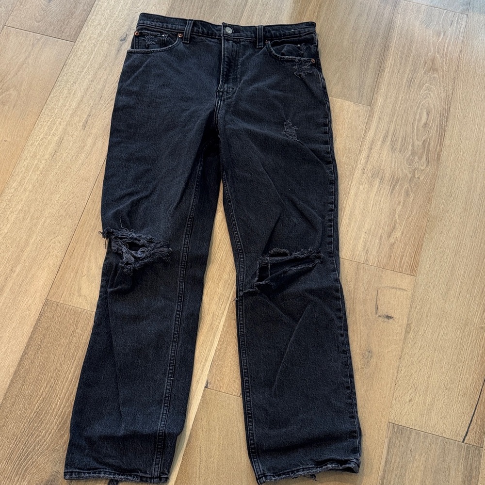 Abercrombie & Fitch Black Distressed Straight Leg Jeans